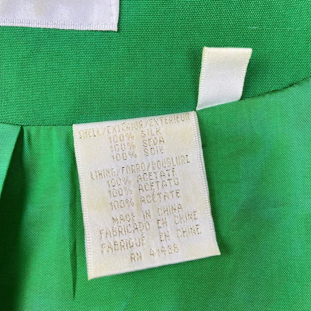Vintage 80s Apart Skirt Suit Sz 16 Green Silk Power Bold Maximalist Matching Set